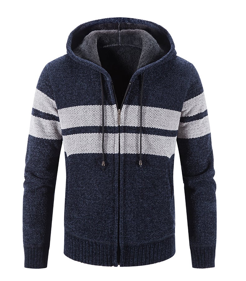 Nasir Cardigan Zippé Homme à Capuche – Tricot Épais, Doublure Thermique & Style Casual
