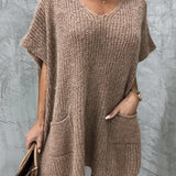 Francesca Robe Tricotée pour Femme – Maille Douce avec Col en V, Coupe Décontractée, Manches Courtes et Poches Avant