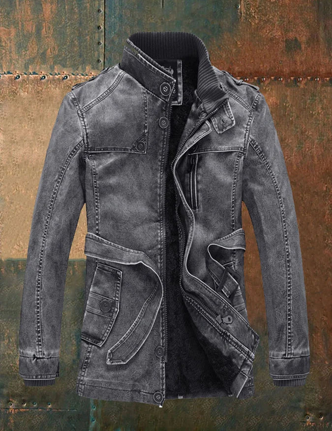 Shon Veste Homme Cuir Vintage – Style Rétro Élégant avec Doublure Chaude & Boutons Classiques