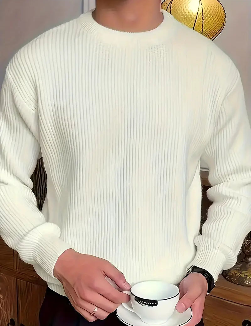 Montaro Pull Homme Col Rond Côtelé – Tricot Classique Élégant et Polyvalent