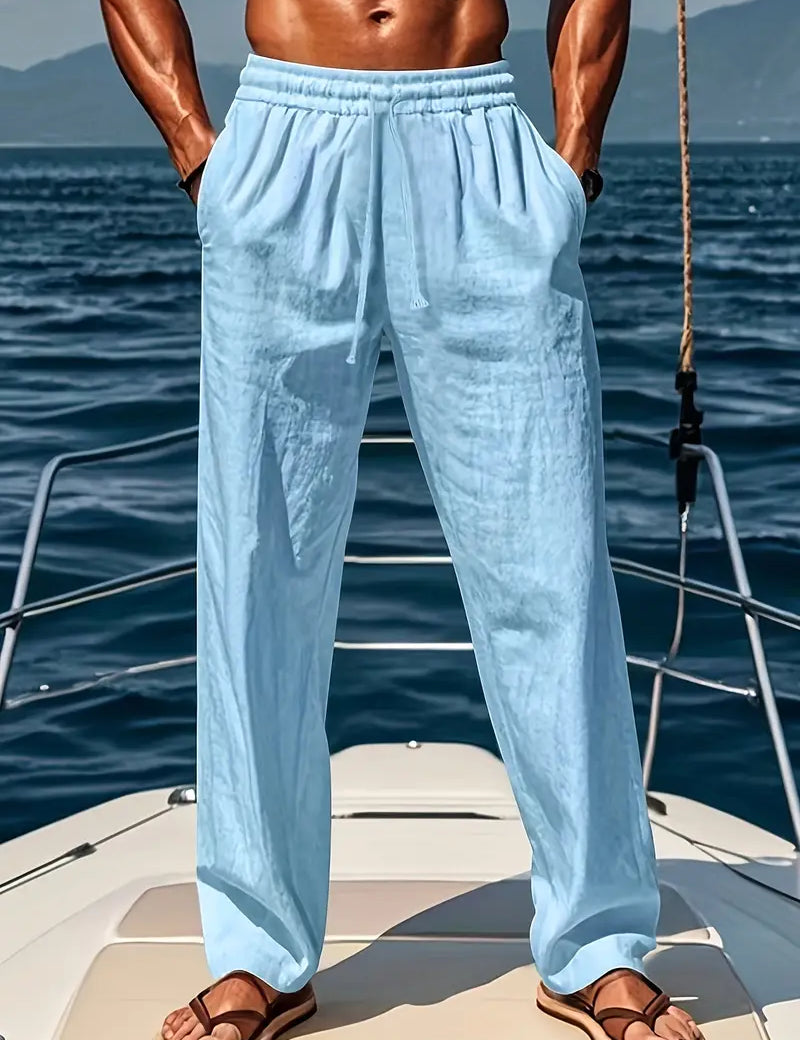 Ethan Pantalon Homme – Pantalon Large en Lin Respirant avec Coupe Ample & Style Élégant Été