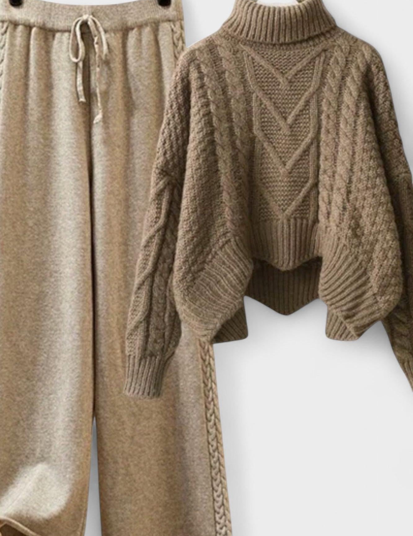 Hortense - Ensemble pull torsadé & pantalon large en maille