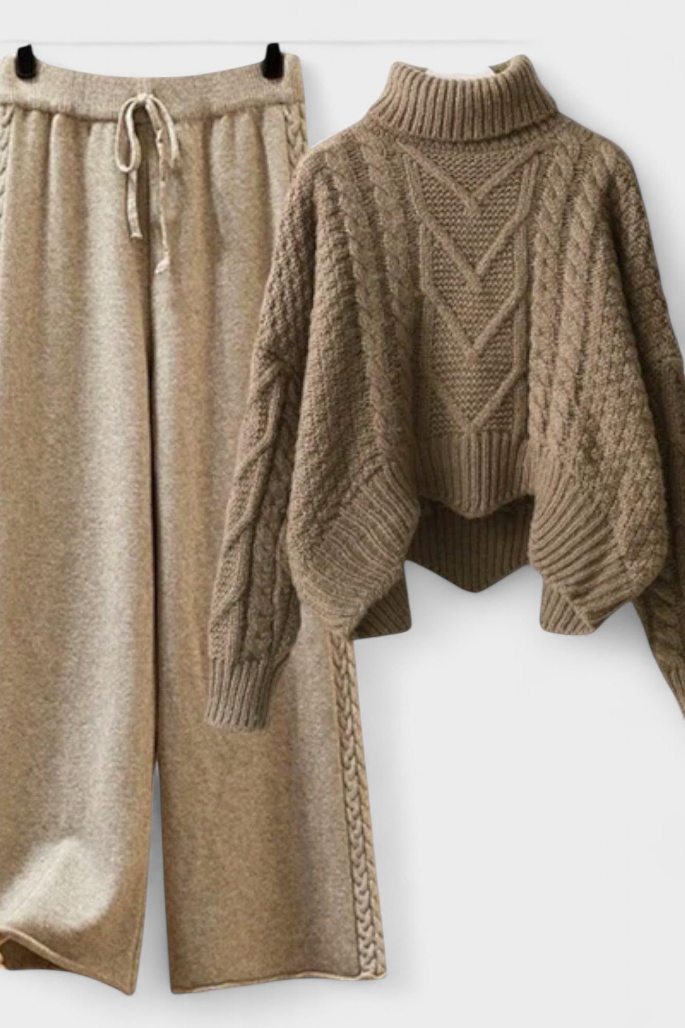 Hortense - Ensemble pull torsadé & pantalon large en maille