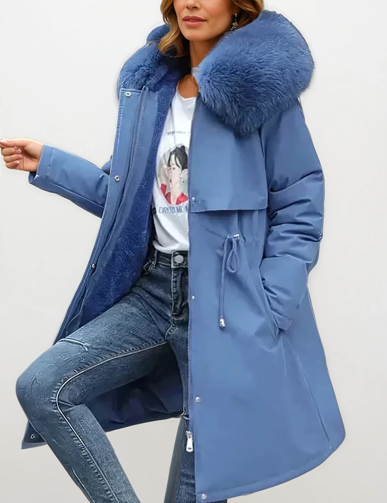 Gillian Manteau Faux Fur Femme – Manteau d’Hiver Luxe Coupe A-Ligne Élégante