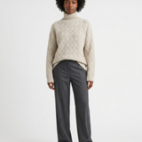 Alexandria Pull Femme Col Roulé Maille Torsadée – Coupe Ajustée, Manches Longues, Style Preppy