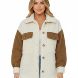 Amei Veste Sherpa Femme – Veste Chaude à Boutons avec Coupe Relax & Design Contrasté