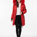 Andrea Doudoune Longue Femme – Design Matelassé, Capuche Fausse Fourrure & Style Urbain