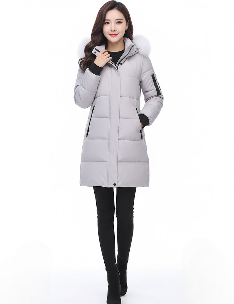 Andrea Doudoune Longue Femme – Design Matelassé, Capuche Fausse Fourrure & Style Urbain