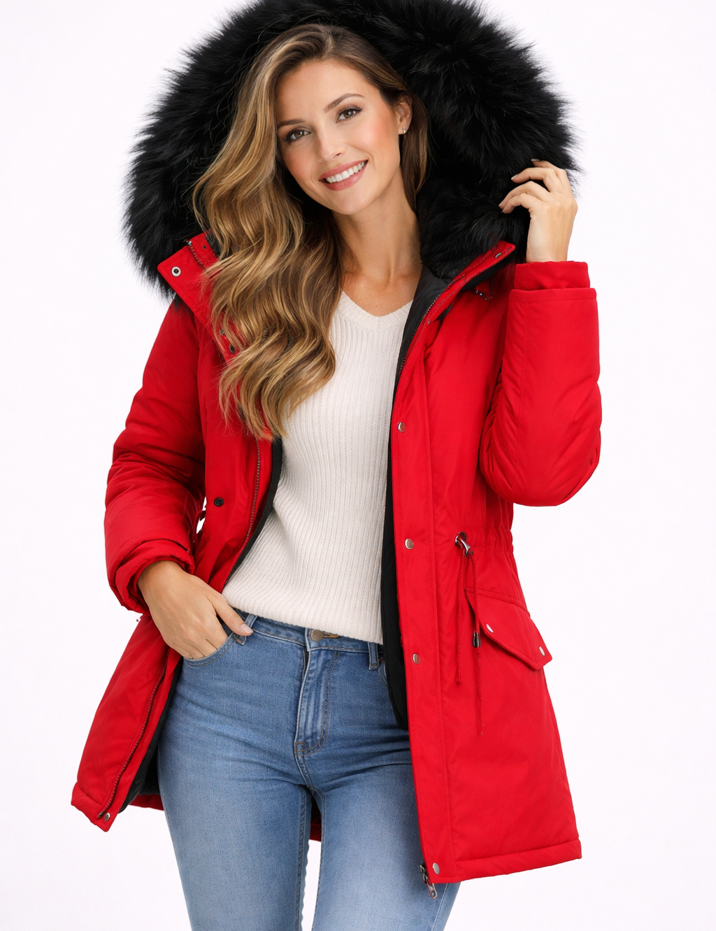 Angelica Parka d’Hiver Femme – Coupe Mi-Longue, Capuche Fausse Fourrure & Style Urbain