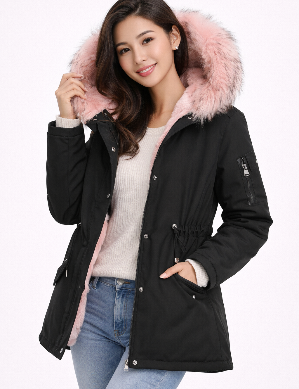 Angelica Parka d’Hiver Femme – Coupe Mi-Longue, Capuche Fausse Fourrure & Style Urbain