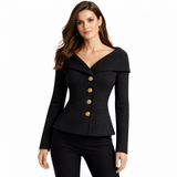 Arvery Pull Femme Off-Shoulder – Pull Côtelé Élégant avec Boutons Dorés