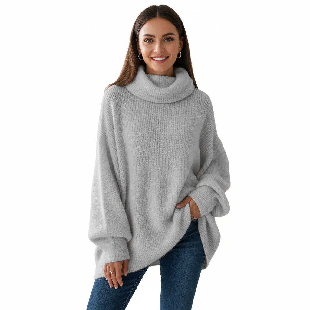 Ashley Pull Col Roulé Oversize Femme – Coupe Ample, Manches Longues & Confort Hiver