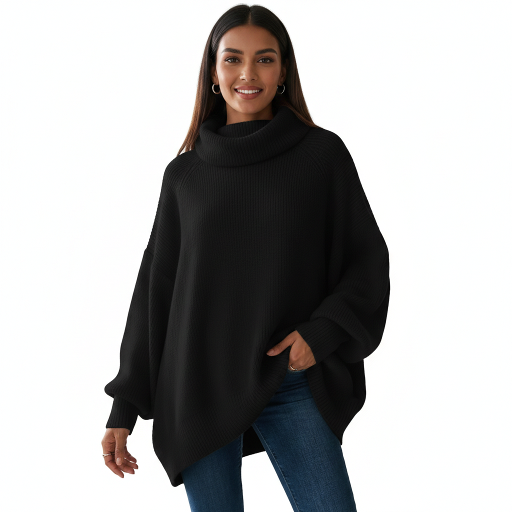 Ashley Pull Col Roulé Oversize Femme – Coupe Ample, Manches Longues & Confort Hiver