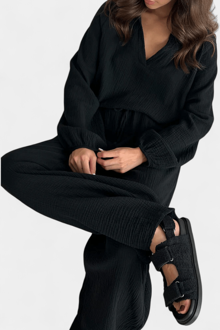 Charline - Ensemble haut ample à manches longues & pantalon large