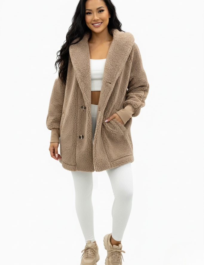 Audrey Manteau à Capuche Peluche Femme – Coupe Oversize, Style Cocooning & Chaleur Hiver