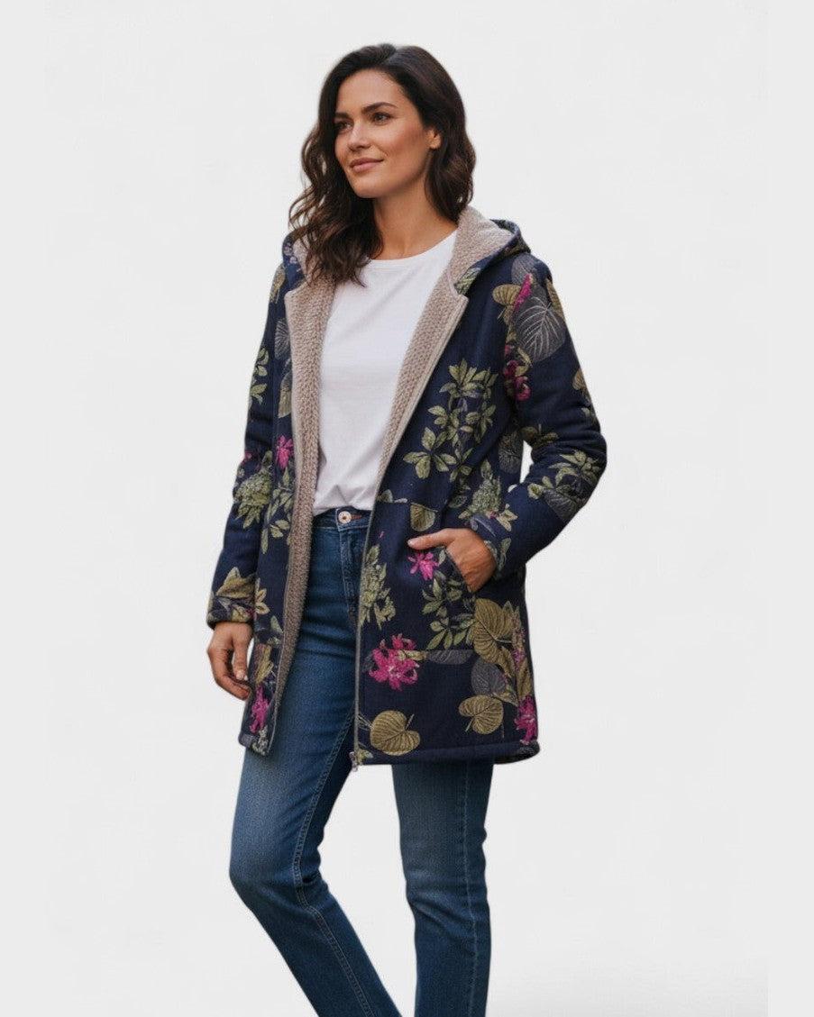Aurora - Manteau bleu marine à motif floral - vue d'ensemble