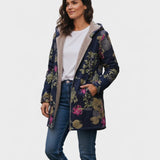 Aurora – Manteau bleu marine à motif floral