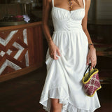 Robe Midi Femme Charlie – Élégante Robe Cami avec Ourlet à Volants & Coupe Élancée