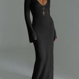 Robe de Plage Femme Callie – Maxi Cover-Up Légère avec Manches Longues & Dos Nu