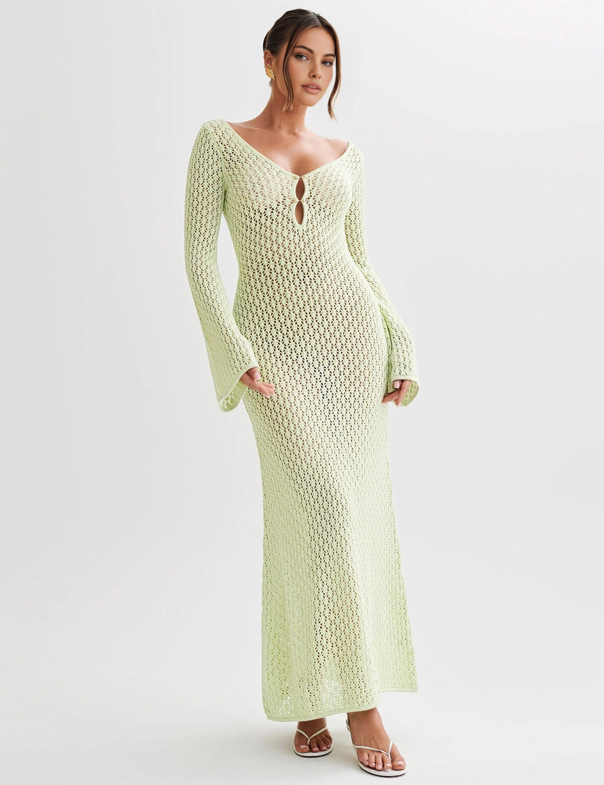 Robe de Plage Femme Callie – Maxi Cover-Up Légère avec Manches Longues & Dos Nu