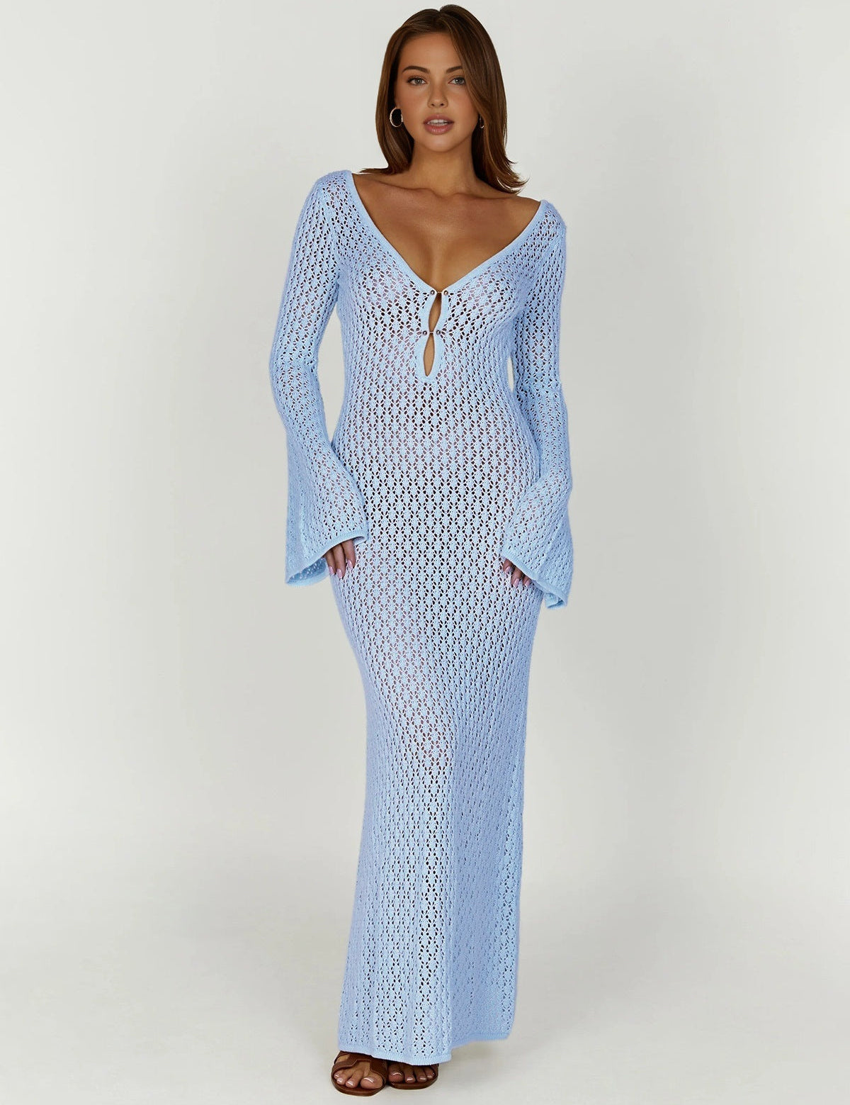 Robe de Plage Femme Callie – Maxi Cover-Up Légère avec Manches Longues & Dos Nu