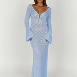 Robe de Plage Femme Callie – Maxi Cover-Up Légère avec Manches Longues & Dos Nu