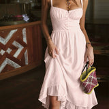 Robe Midi Femme Charlie – Élégante Robe Cami avec Ourlet à Volants & Coupe Élancée