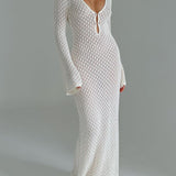 Robe de Plage Femme Callie – Maxi Cover-Up Légère avec Manches Longues & Dos Nu