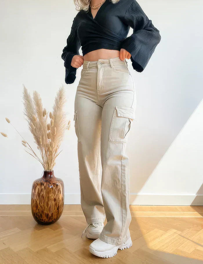 Paisley Pantalon Cargo Femme – Pantalon Utilitaire Coupe Droite avec Multiples Poches pour Usage Quotidien & Activités Extérieures