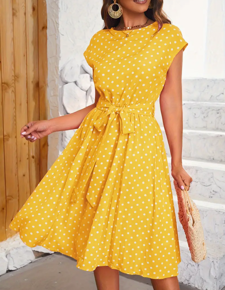 Robe d’Été Femme Thea – Robe Vintage à Pois avec Coupe Fluide & Élégance Intemporelle