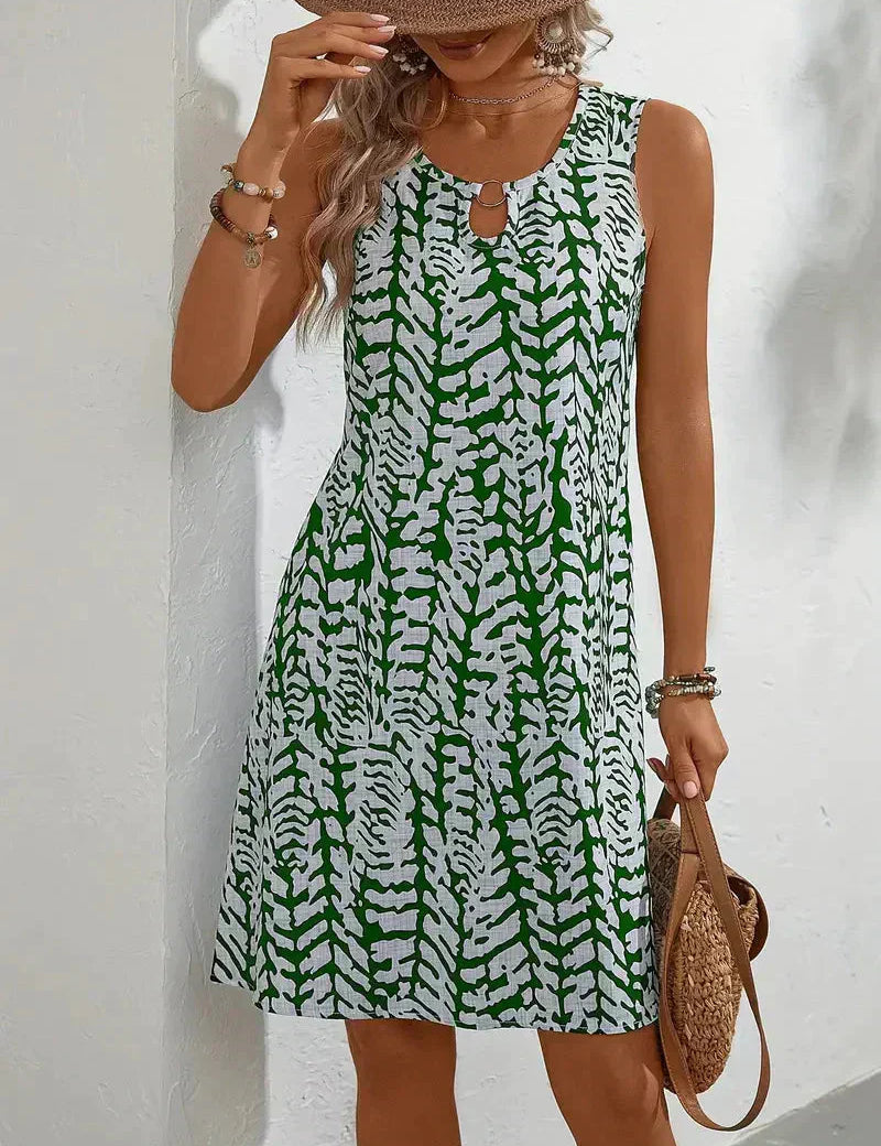 Hannie Robe Mini Imprimée Femme – Robe d’Été Sans Manches en Tissu Léger et Respirant