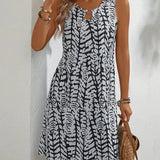 Hannie Robe Mini Imprimée Femme – Robe d’Été Sans Manches en Tissu Léger et Respirant