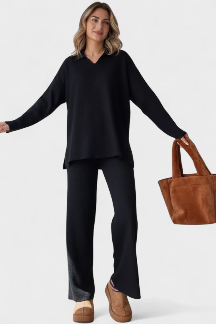 Angeline - Ensemble haut à col en V & pantalon large
