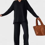 Angeline - Ensemble haut à col en V & pantalon large