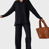 Angeline - Ensemble haut à col en V & pantalon large