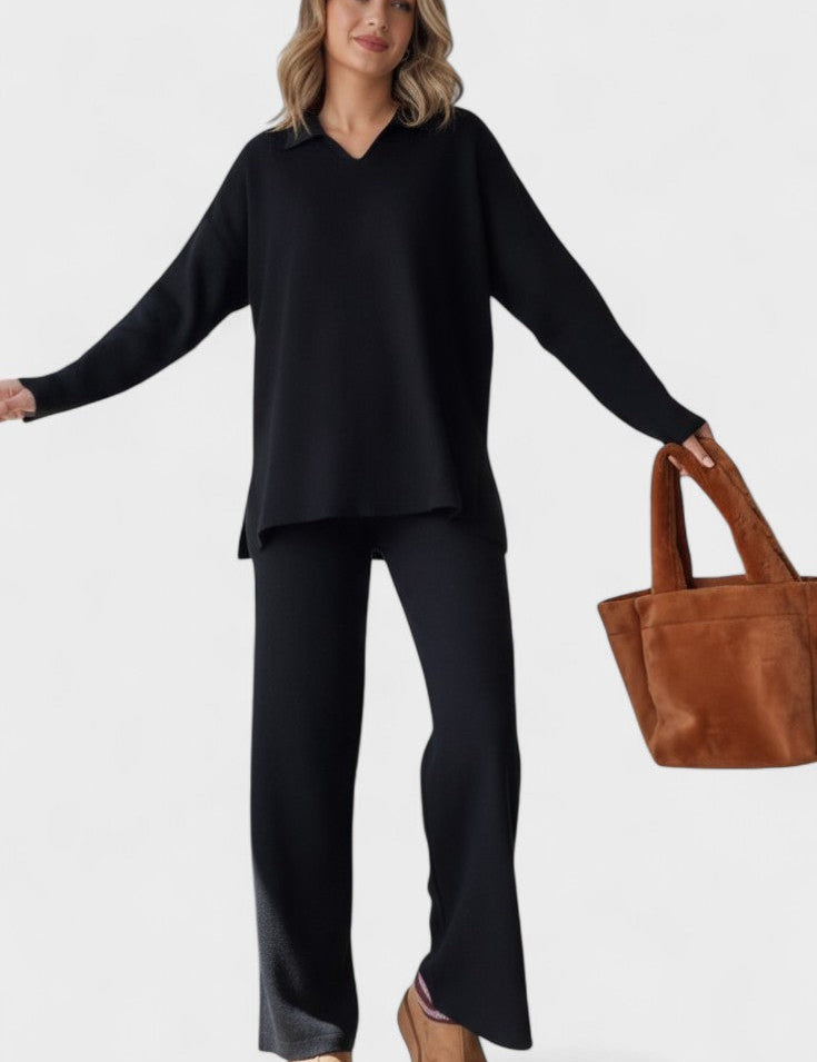 Angeline - Ensemble haut à col en V & pantalon large