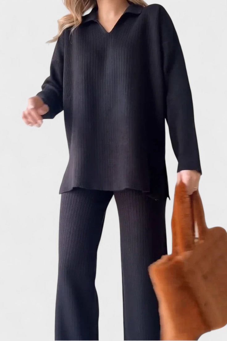 Angeline - Ensemble haut à col en V & pantalon large