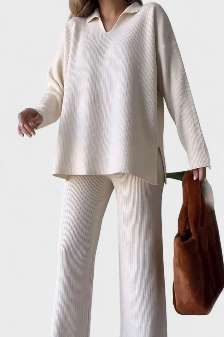 Angeline - Ensemble haut à col en V & pantalon large