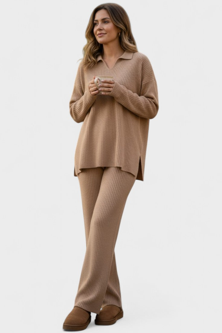Angeline - Ensemble haut à col en V & pantalon large