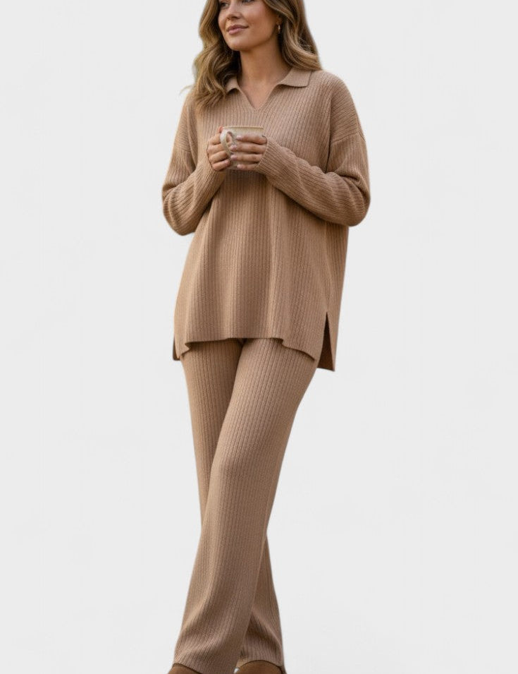 Angeline - Ensemble haut à col en V & pantalon large