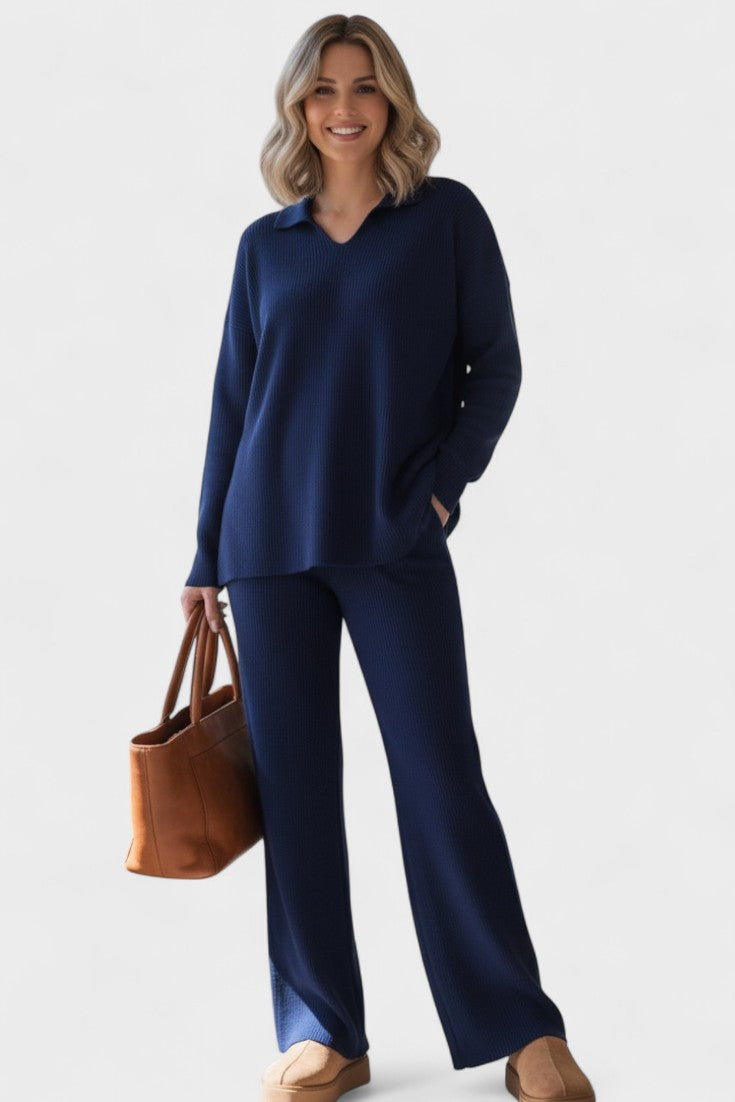 Angeline - Ensemble haut à col en V & pantalon large