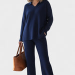 Angeline - Ensemble haut à col en V & pantalon large