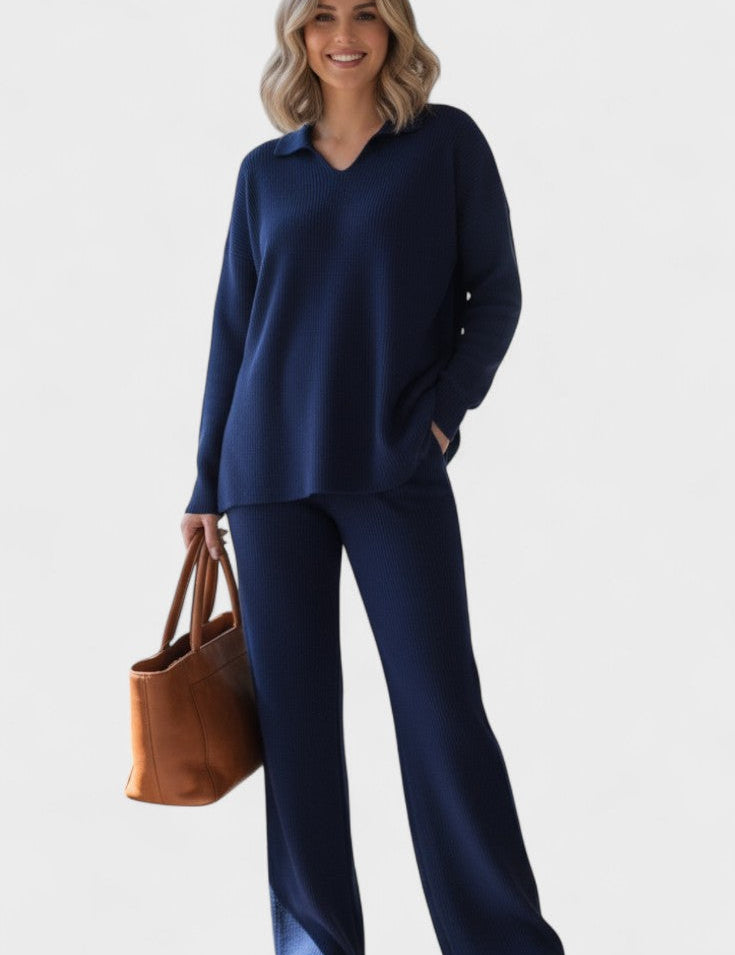 Angeline - Ensemble haut à col en V & pantalon large