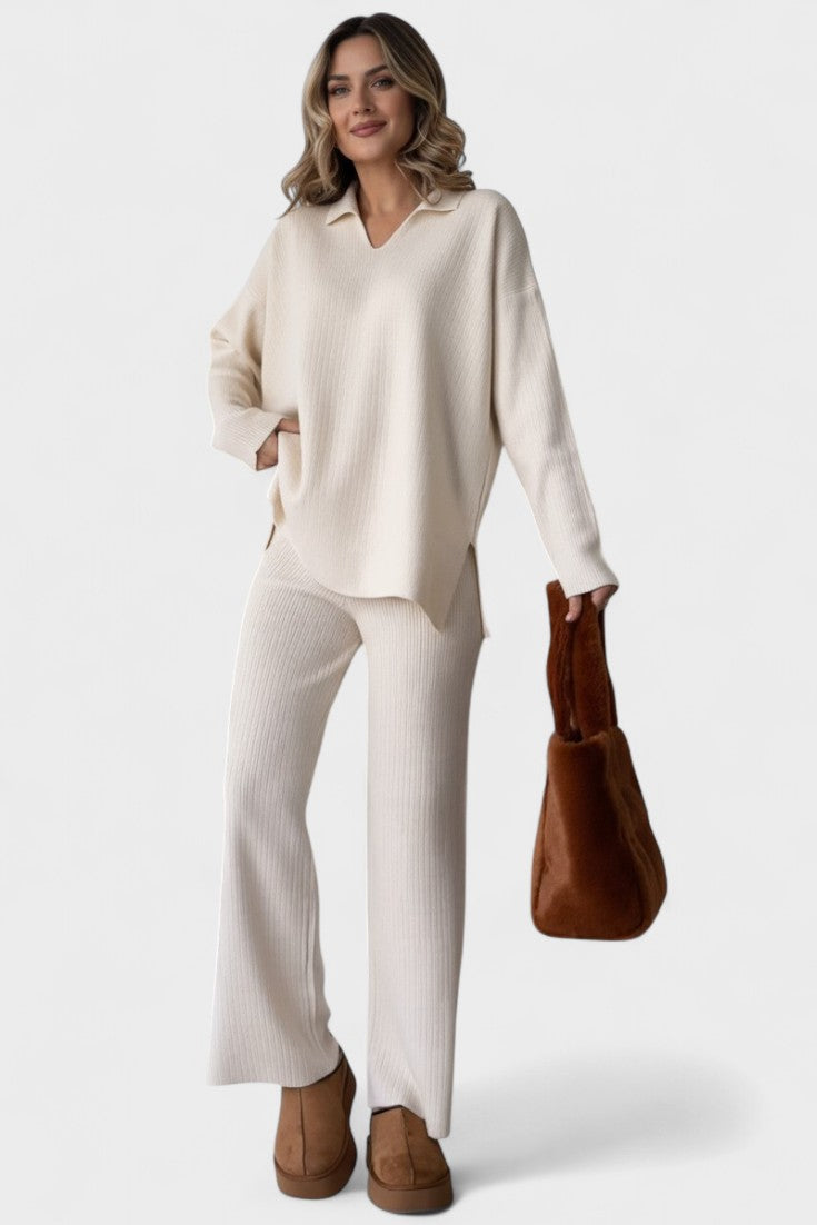 Angeline - Ensemble haut à col en V & pantalon large