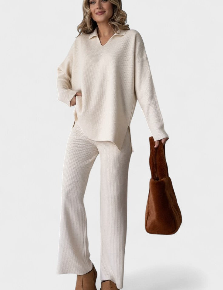 Angeline - Ensemble haut à col en V & pantalon large