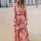 Tiara Robe d'Été Femme – Longue Robe Rose à Imprimé Fleuri, Décolleté en V & Sans Manches