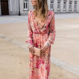 Tiara Robe d'Été Femme – Longue Robe Rose à Imprimé Fleuri, Décolleté en V & Sans Manches