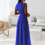 Veronica Robe de Soirée Femme – Longue Robe Élégante avec Décolleté en V, Ceinture à Nœud & Bretelles Spaghetti