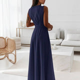 Veronica Robe de Soirée Femme – Longue Robe Élégante avec Décolleté en V, Ceinture à Nœud & Bretelles Spaghetti