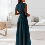 Veronica Robe de Soirée Femme – Longue Robe Élégante avec Décolleté en V, Ceinture à Nœud & Bretelles Spaghetti